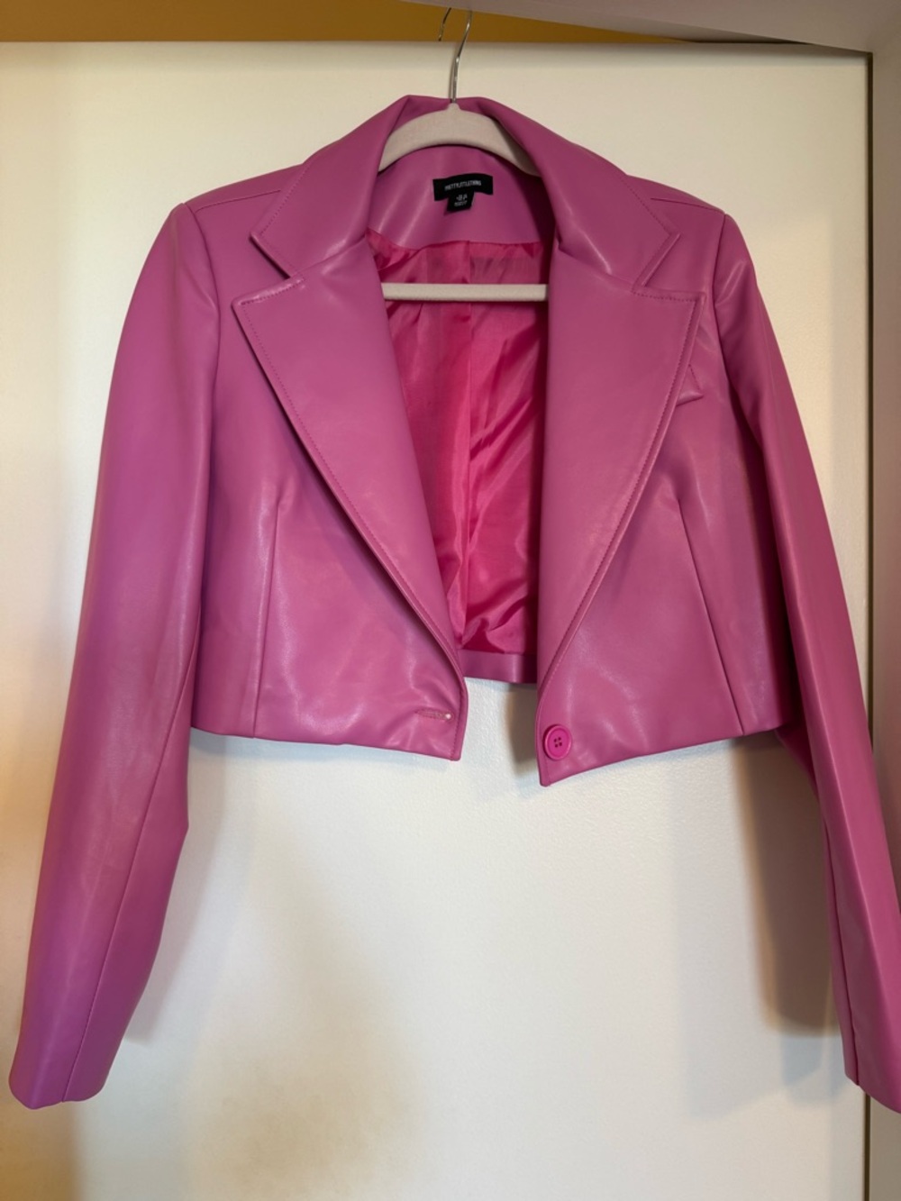 Cropped Faux Leather Blazer Jacket - Pink